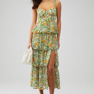 Astr Floral Print Tiered Maxi Dress